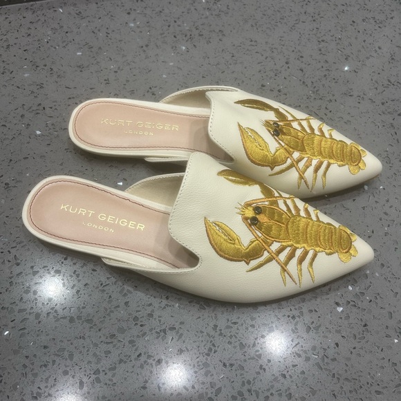 Kurt Geiger Cream and Gold Lobster Embroidered Mules - Picture 5 of 9
